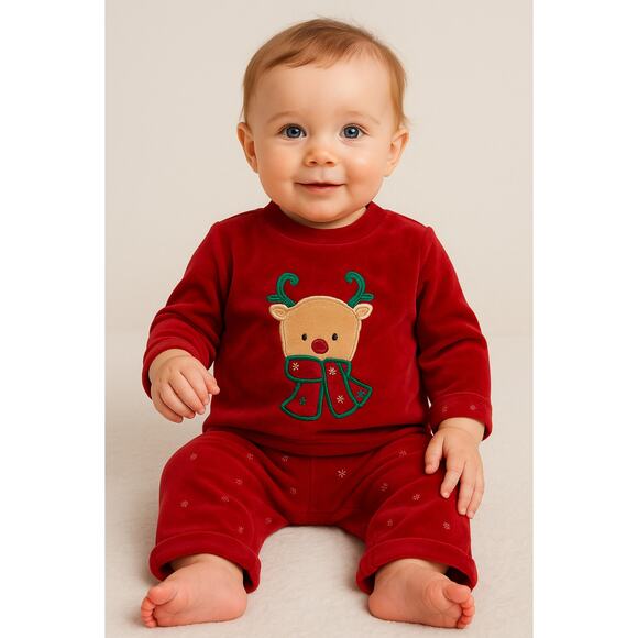 Baby Christmas Outfit 0-3 Months Miniwear Long Sleeve Sweater Pants Reindeer Red - Picture 1 of 11